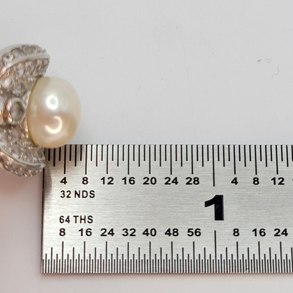 LUC | Sterling Silver Rhinestones Imitation Pearl Ring Size 8.75 - Picture 10 of 12